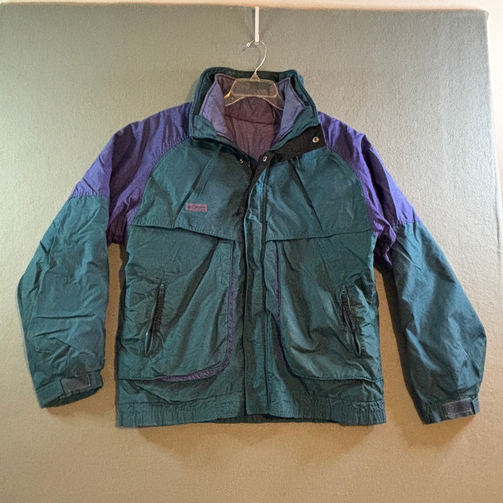 VTG Columbia Powder Keg Jacket Mens L Teal Purple Colorblock Ski 90s 3 in 1
